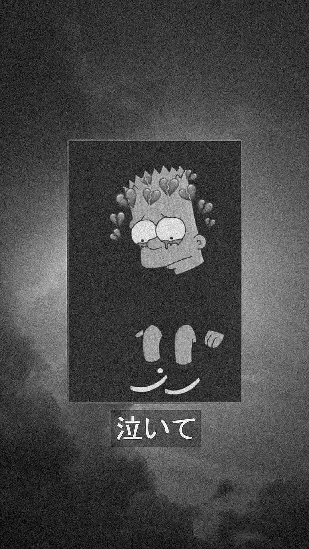 Grayscale Sad Bart Simpsons Background