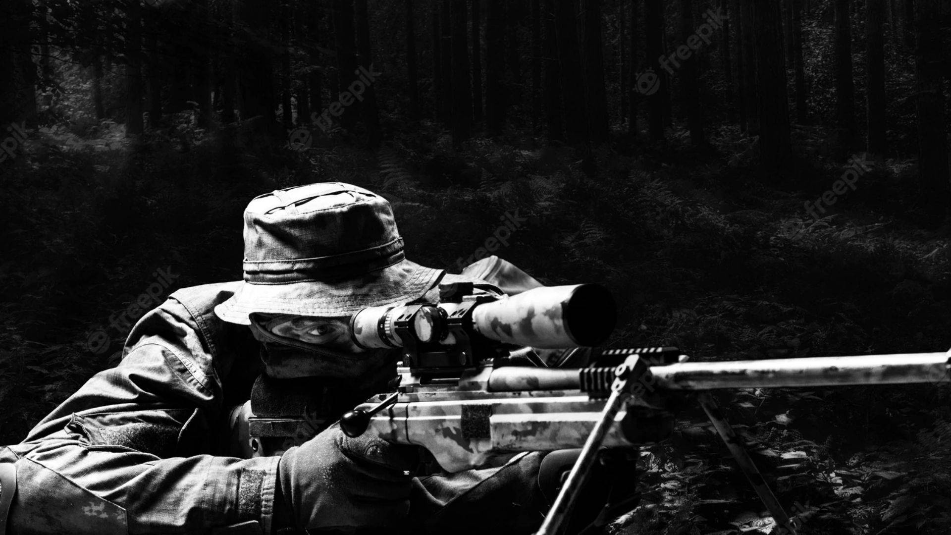 Grayscale Sniper Soldier Background