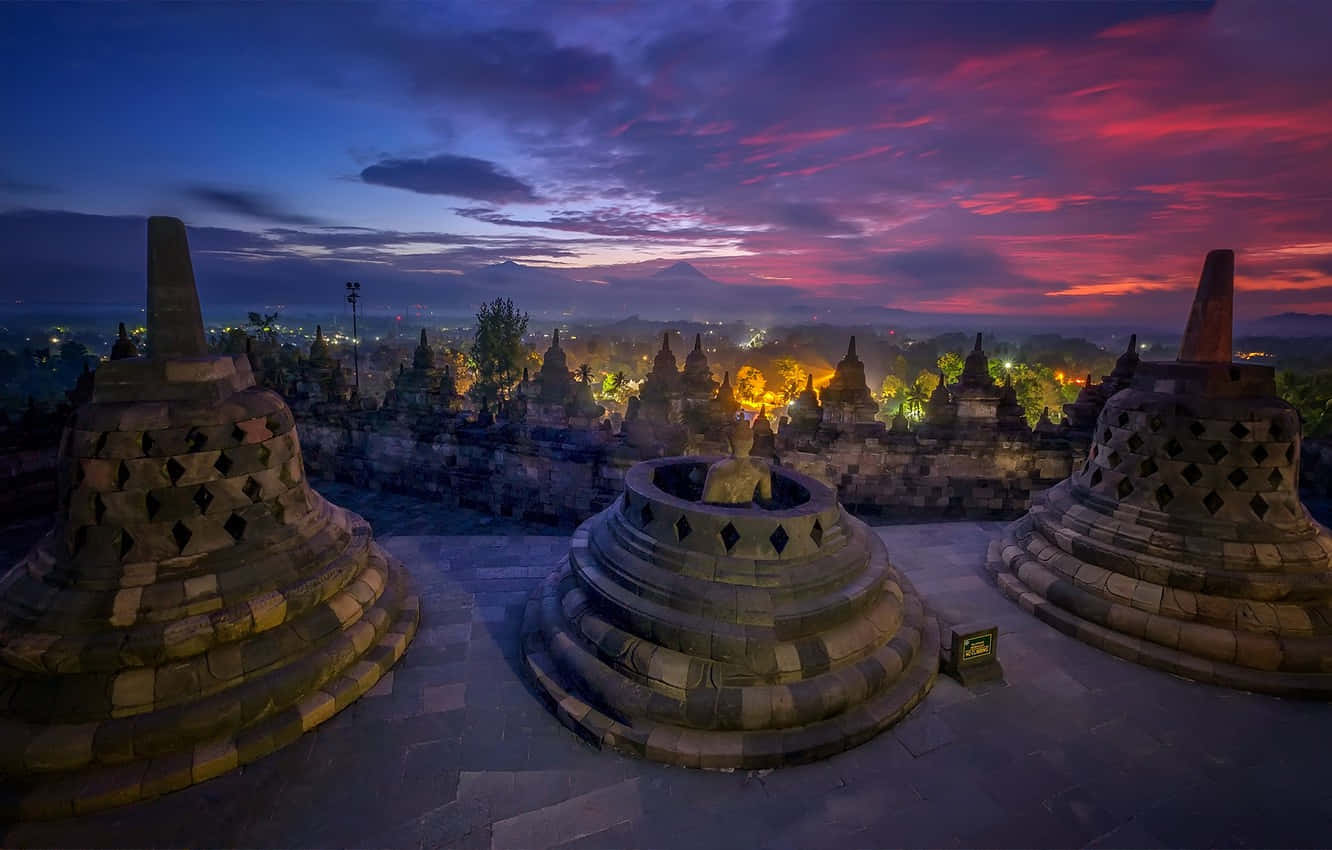 Great Night View Of Borobudur Temple Background