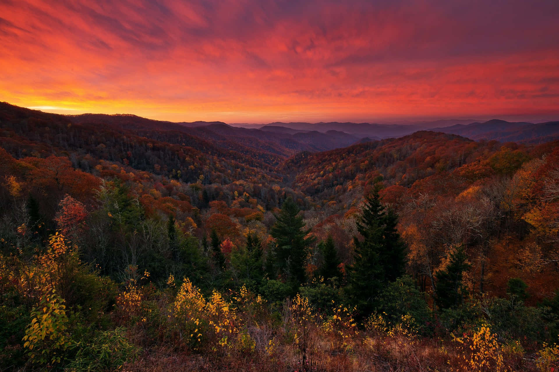 Great Smoky Mountains National Park Red Sky Background