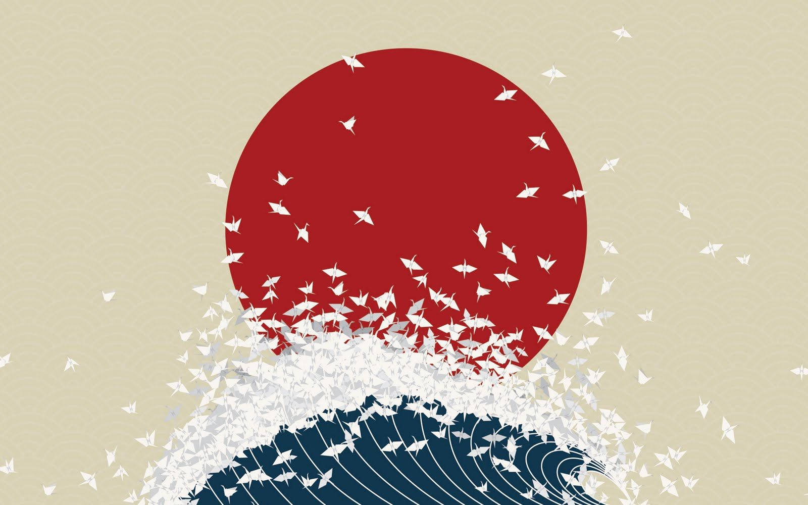 Great Wave With Red Sun Japanese Background
