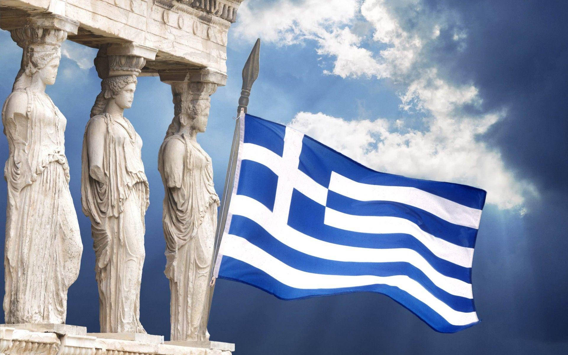 Greek Flag Acropolis Of Athens Background