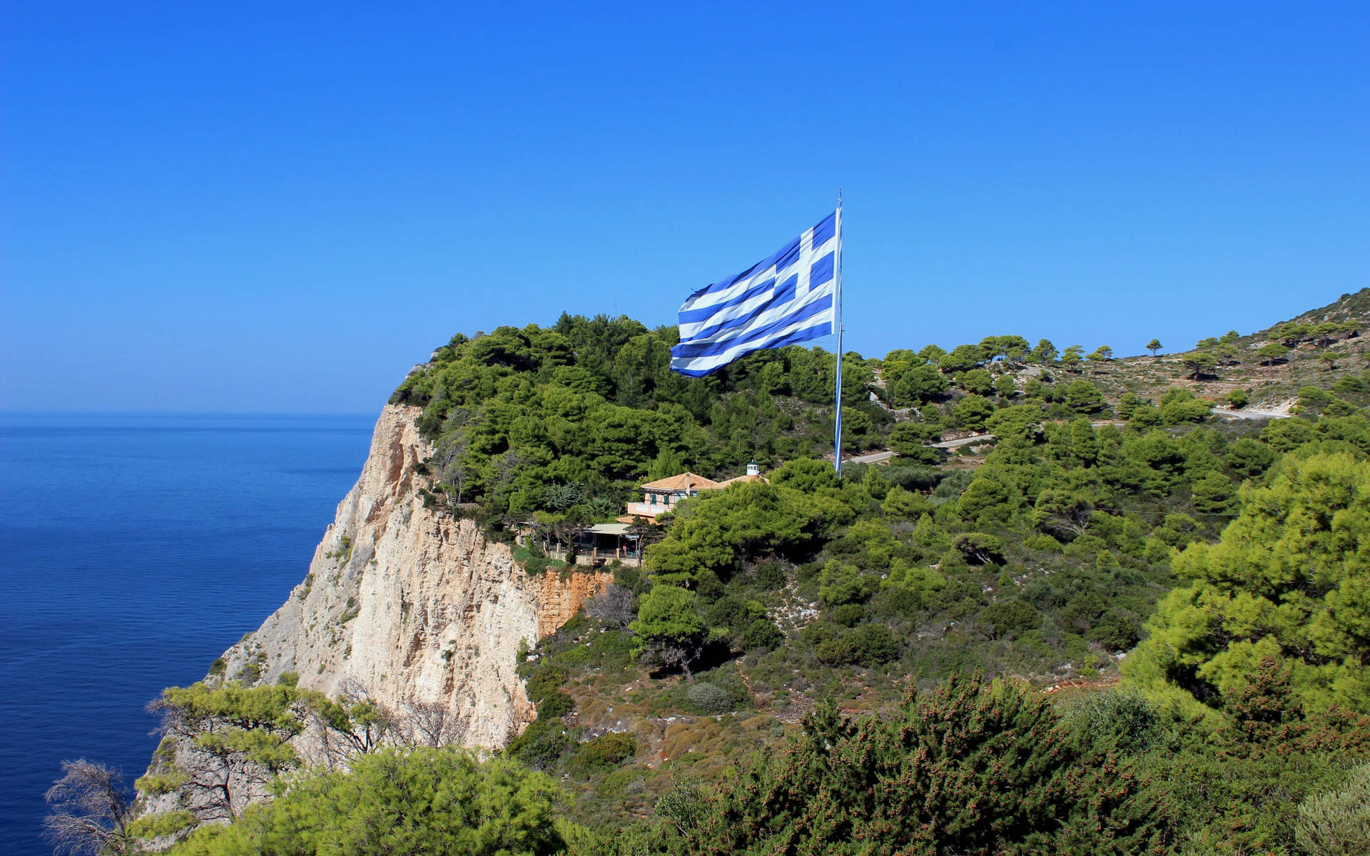 Greek Flag Scenery Background