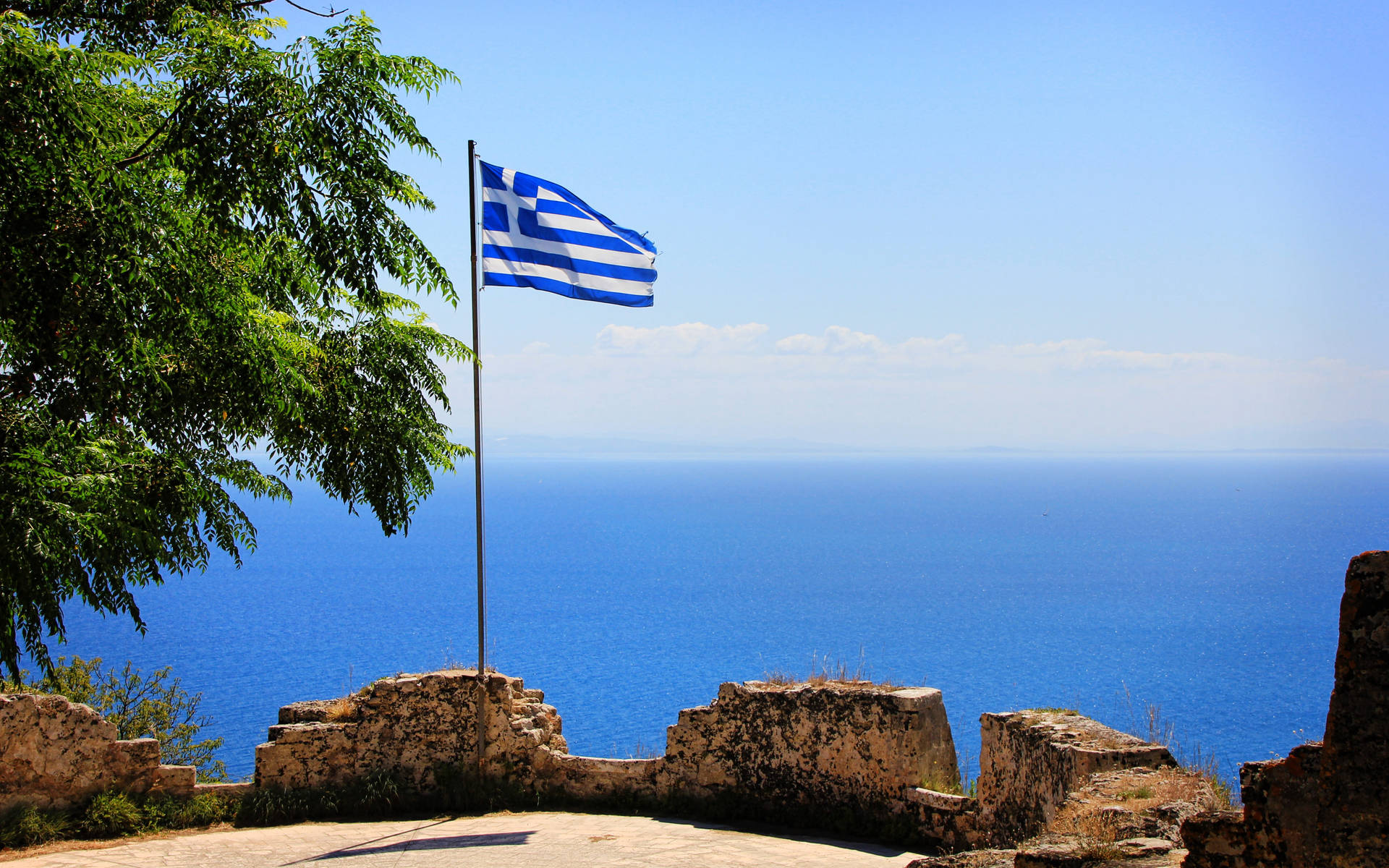 Greek Flag Sea View Background