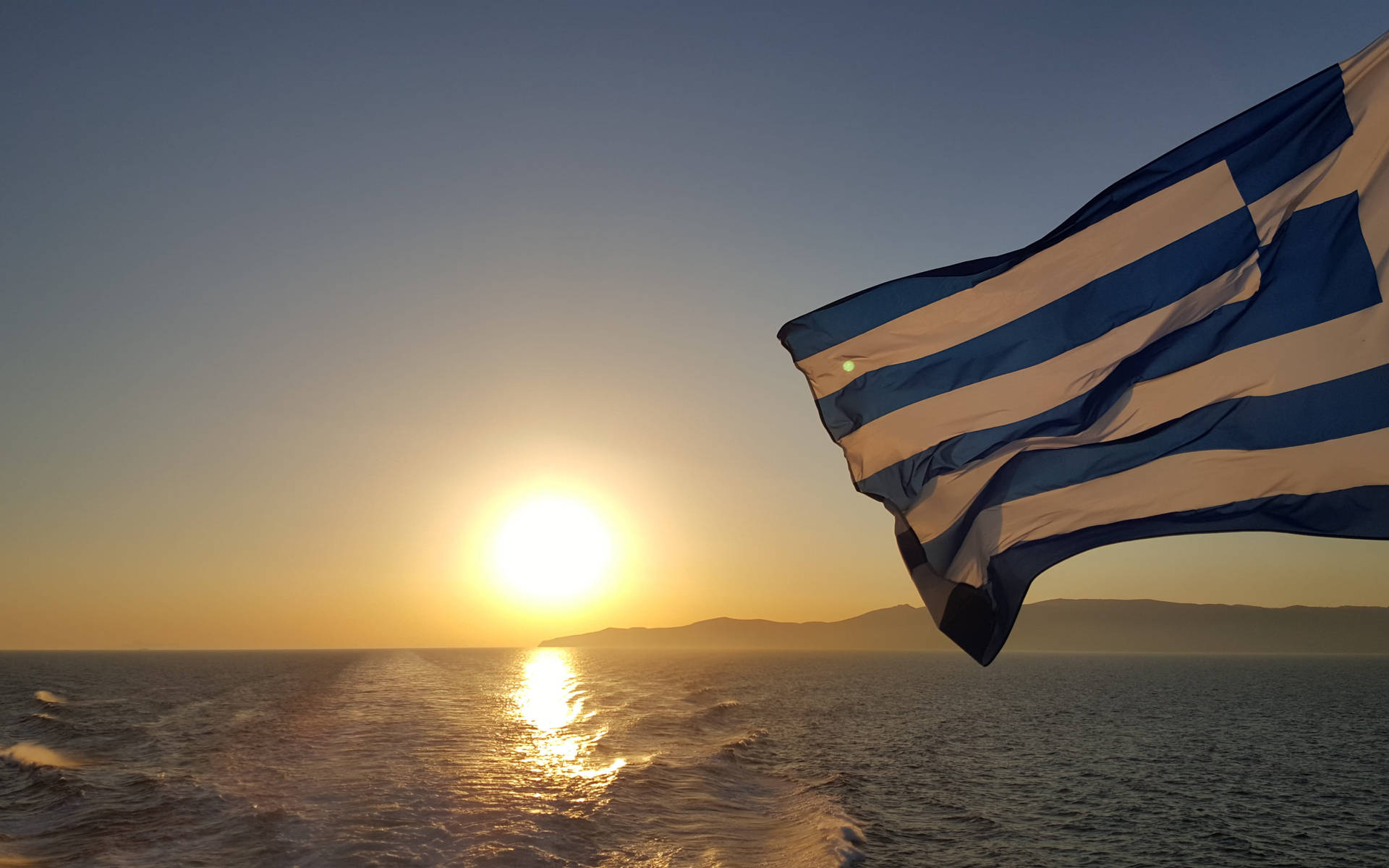 Greek Flag Sunset Background