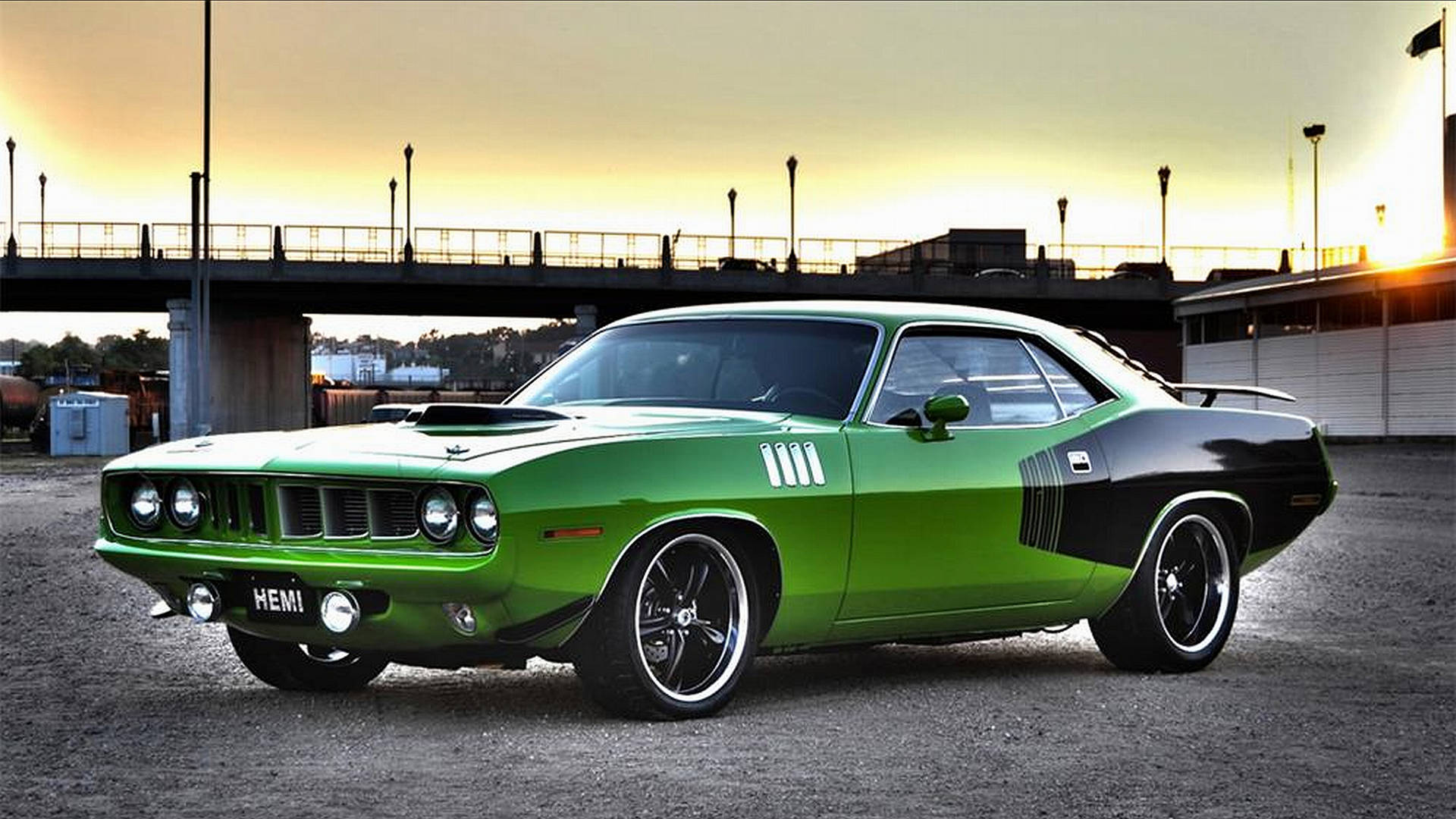 Green 1971 Plymouth Hemi Barracuda Background