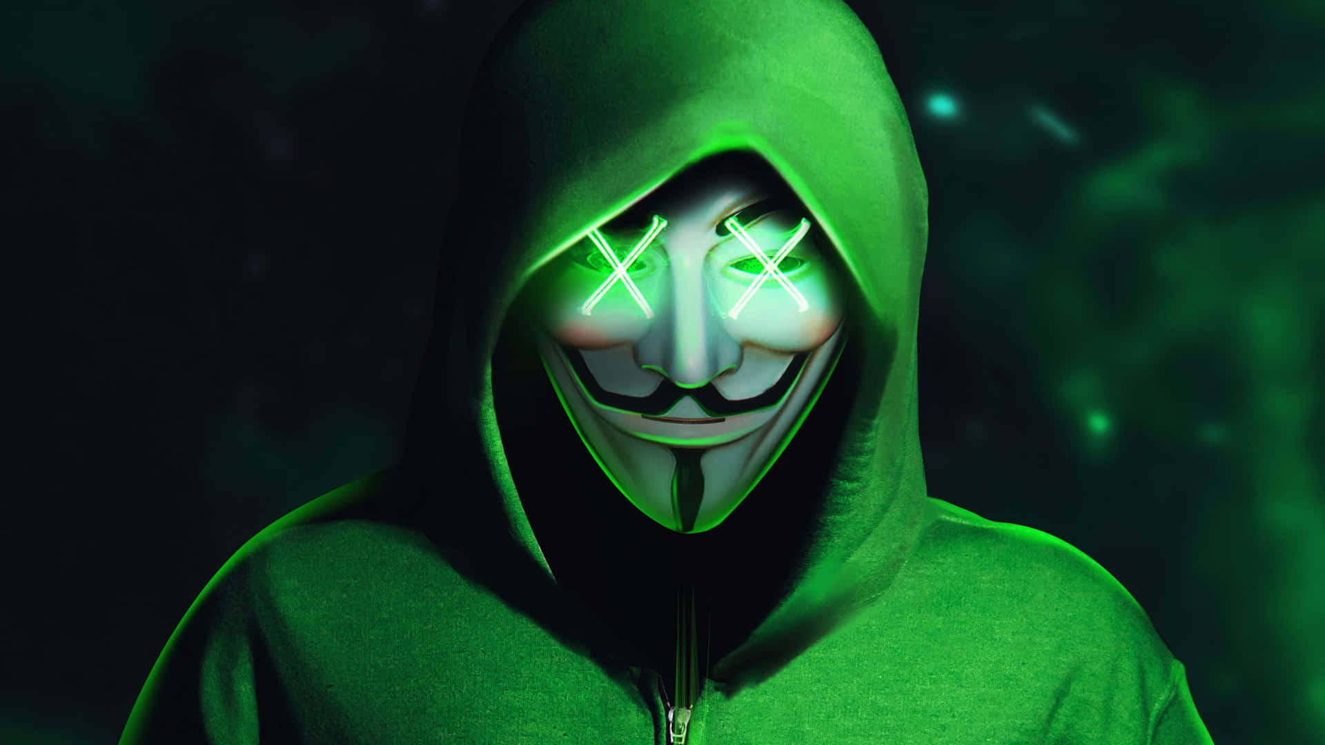 Green 4k Mask Anonymous Hacker Background