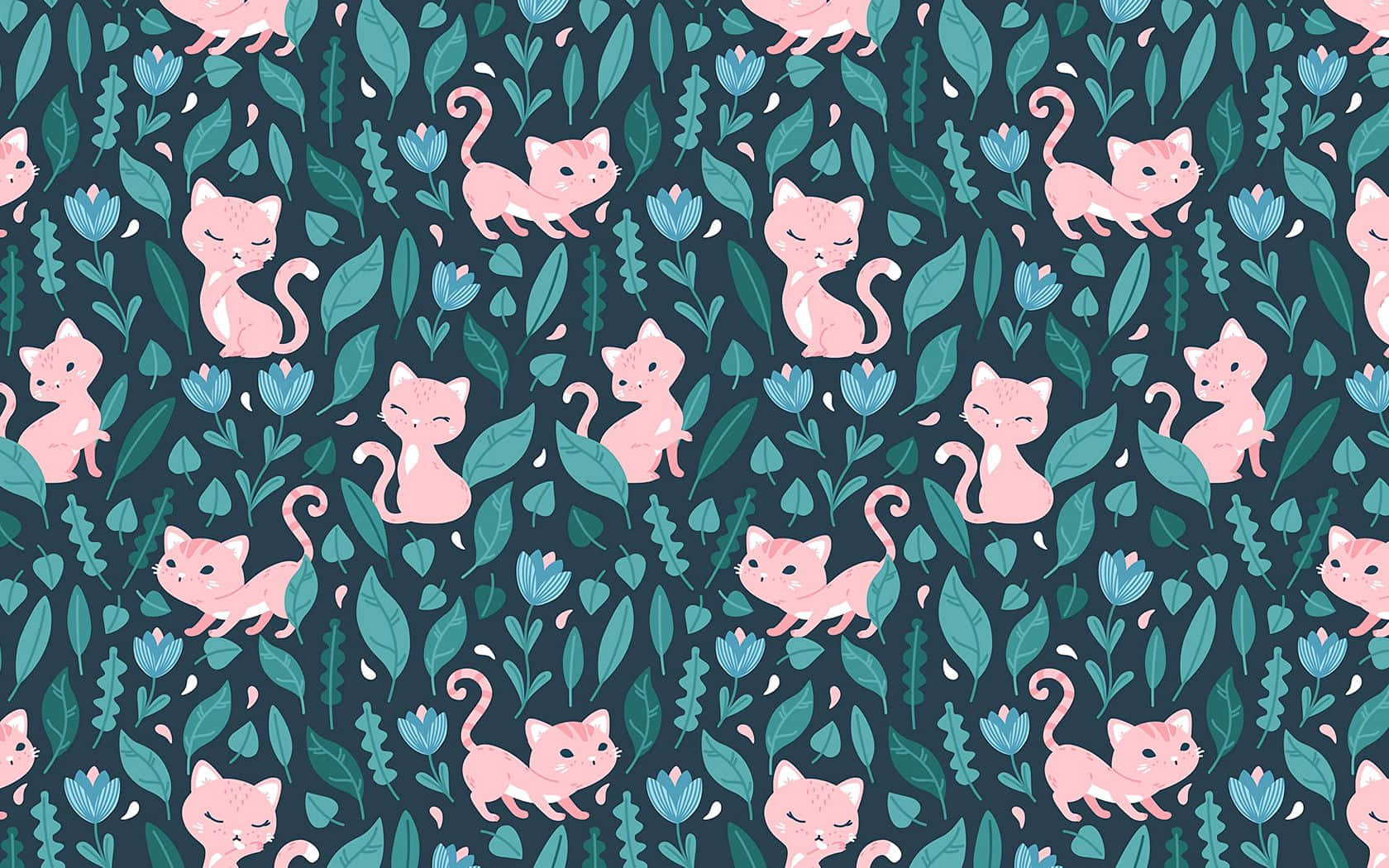 Green Aesthetic Cute Cat Pattern Background