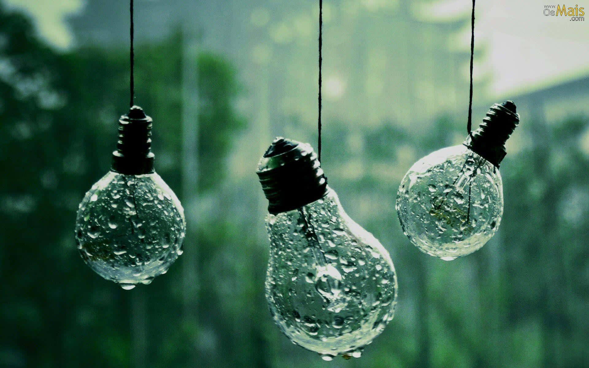 Green Aesthetic Desktop Light Bulbs Background