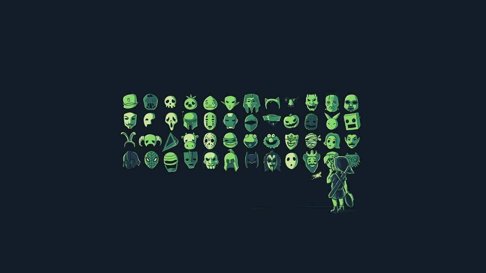 Green Aesthetic Desktop Pop Culture Icons Background