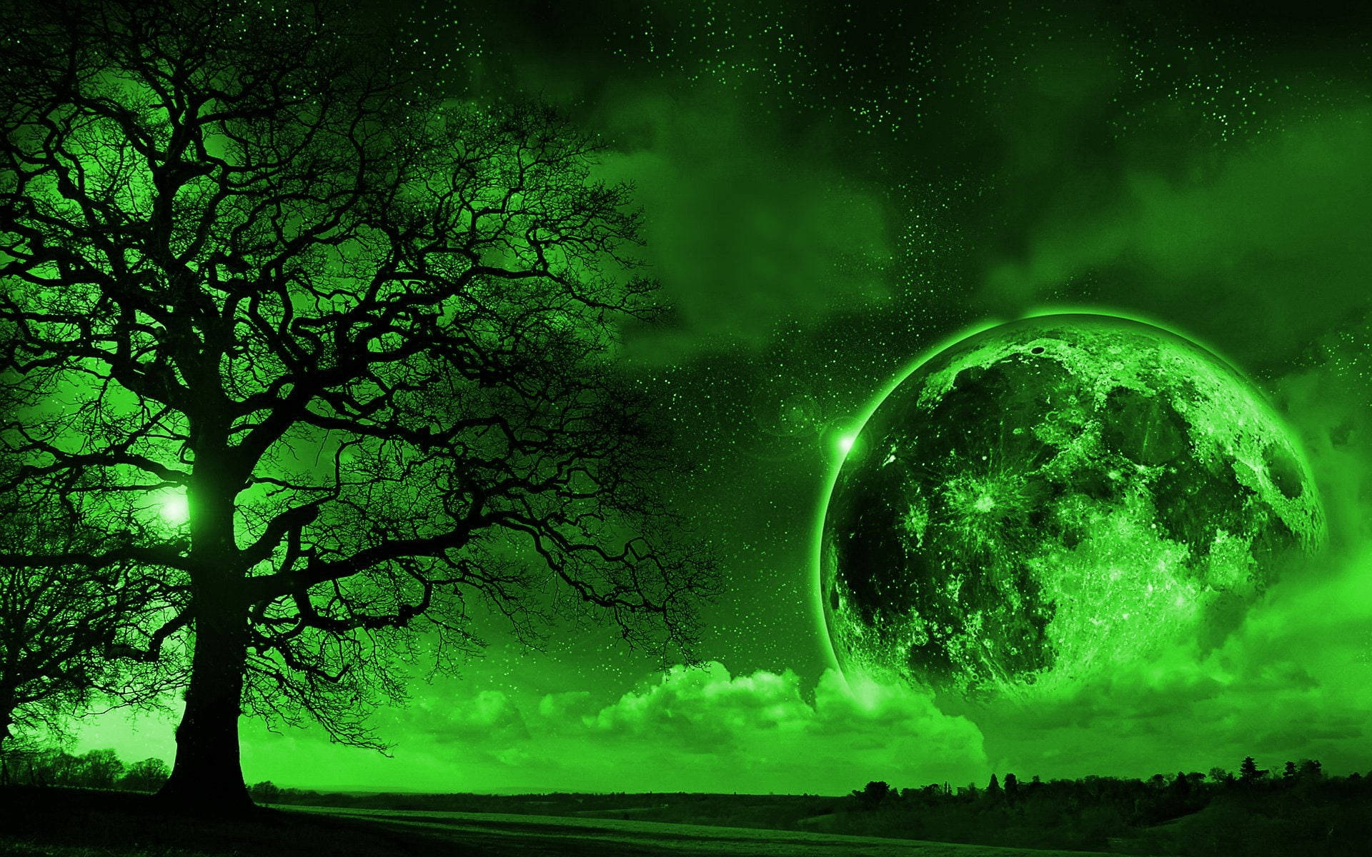 Green Aesthetic Galaxy Moon Background