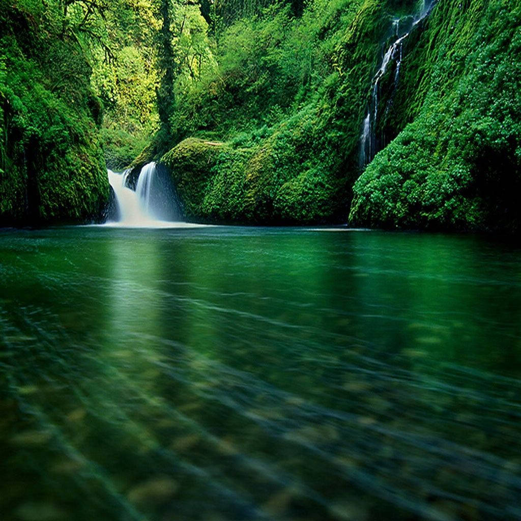Green Aesthetic Waterfall Ipad Mini Background
