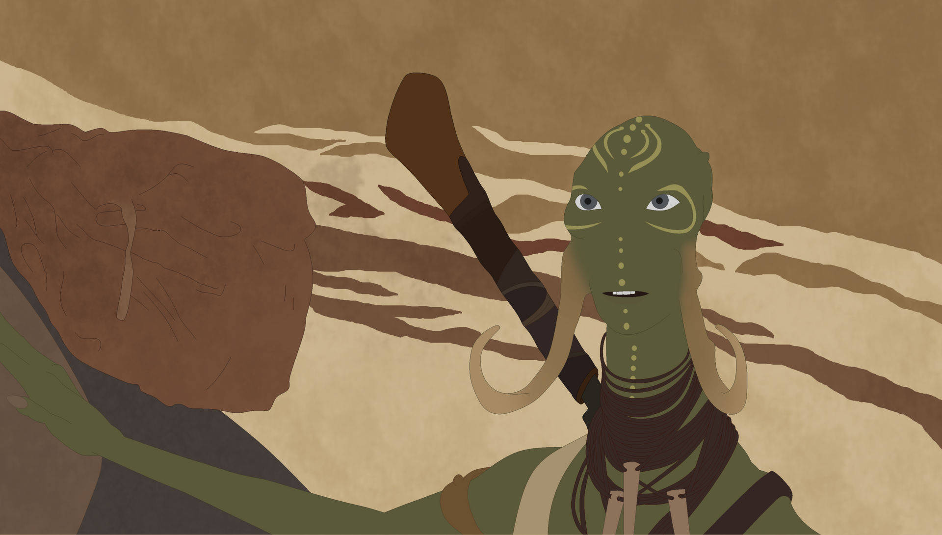 Green Alien Soldier In John Carter Art Background