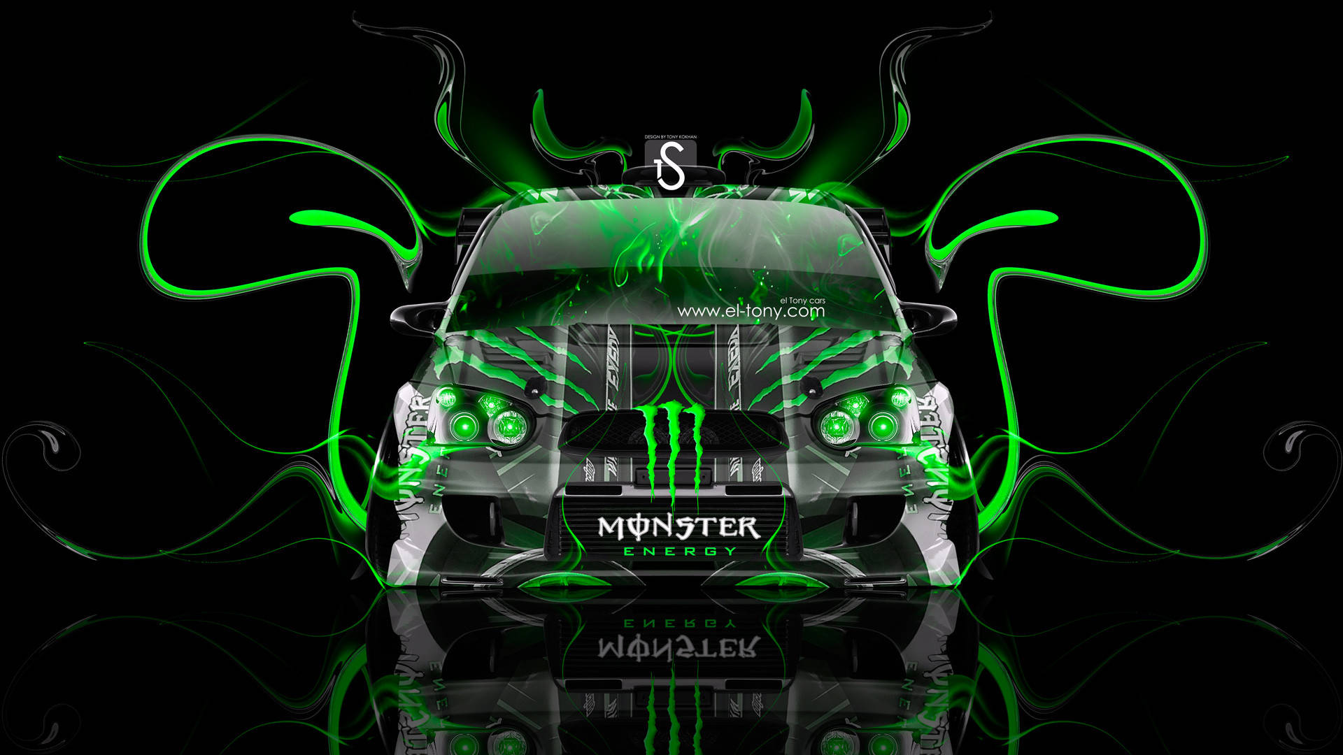 Green And Black Monster Energy Car Background