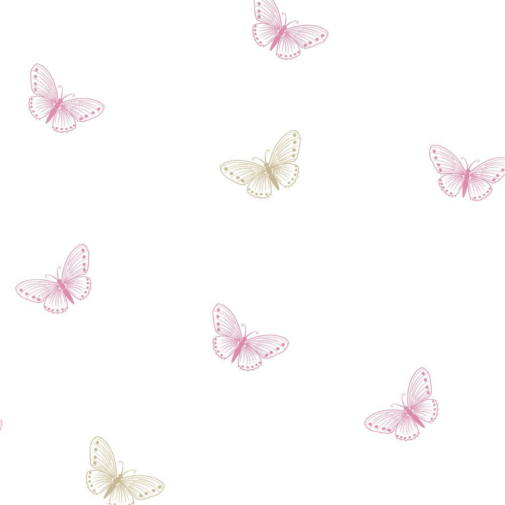Green And Cute Pink Butterfly Drawings Background