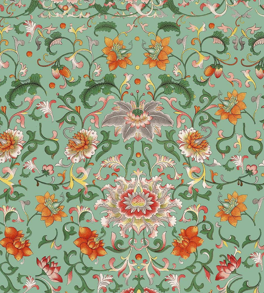 Green And Orange Floral Pattern Background