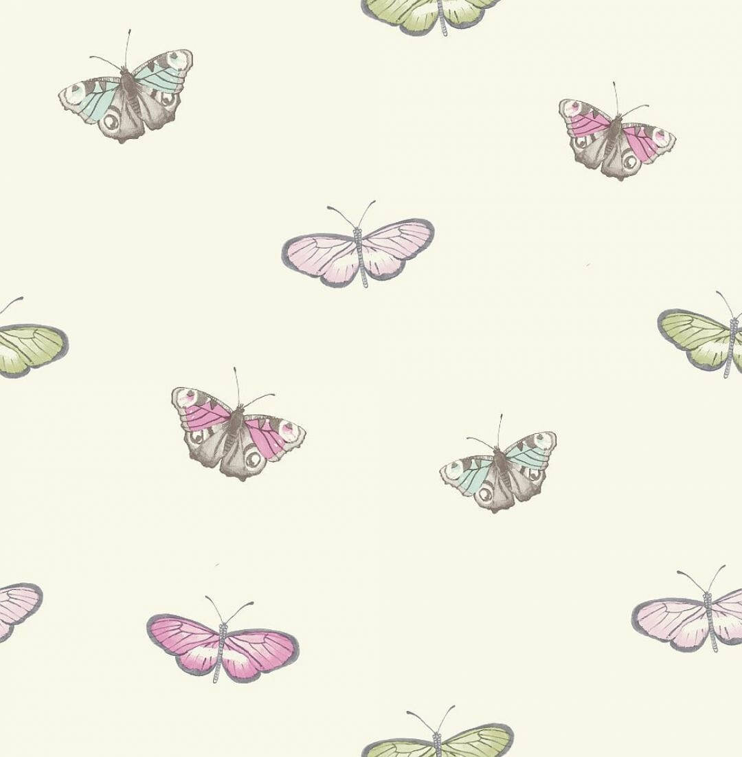 Green And Purple Pastel Butterflies Background