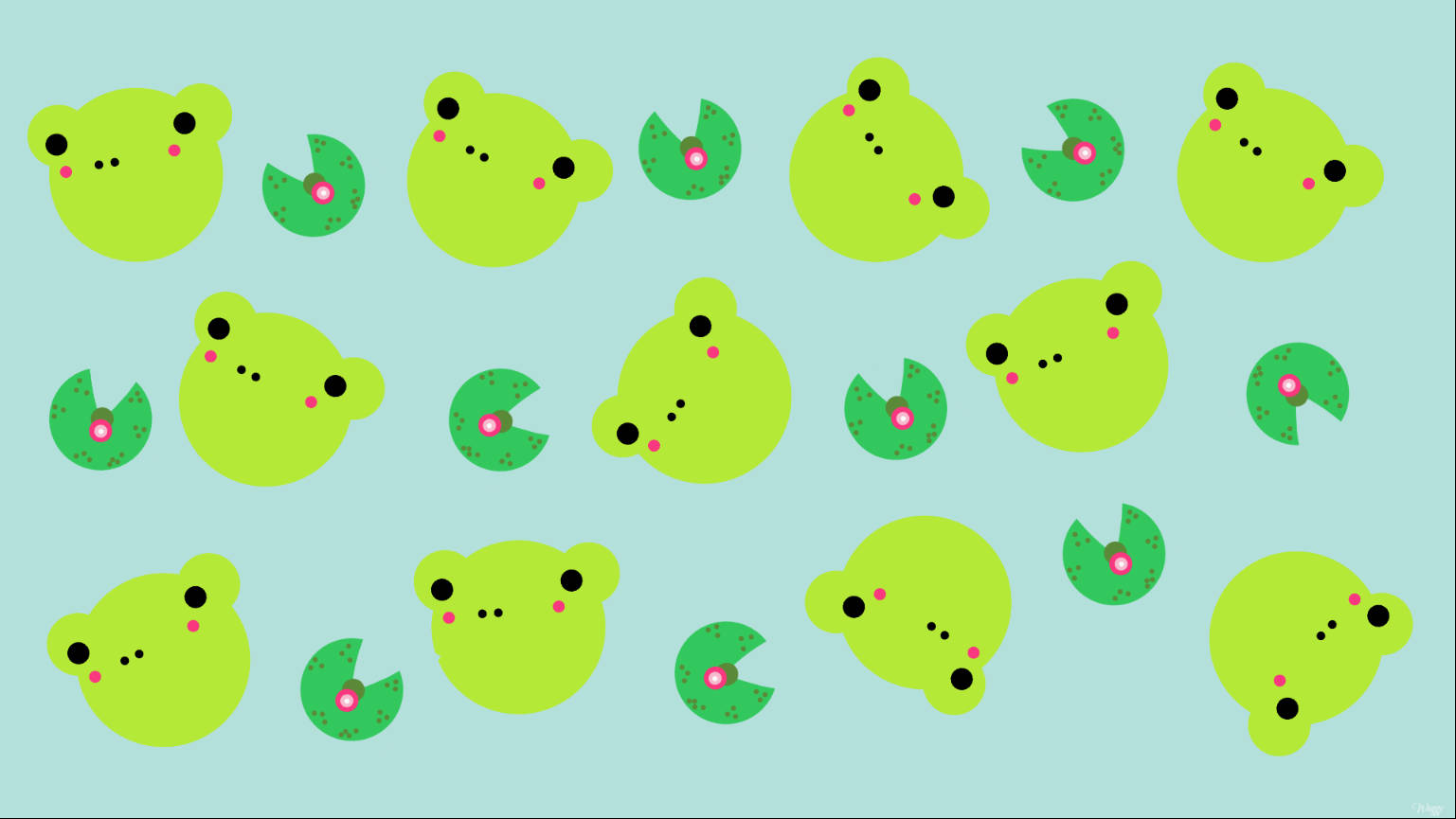 Green And Yellow Kawaii Frog Pattern Background