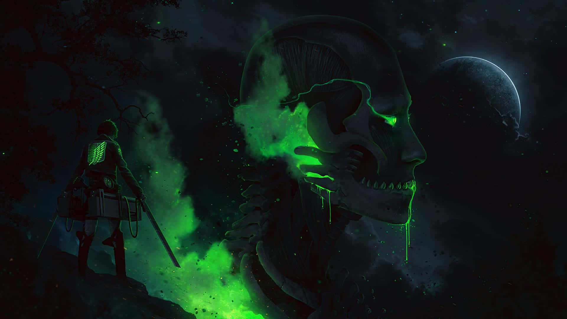 Green Anime Eren And A Titan