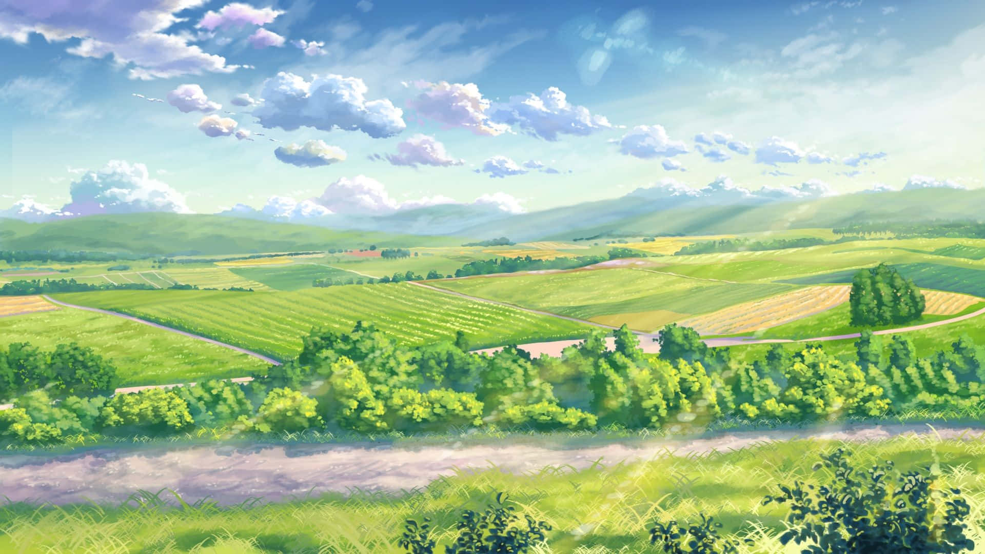 Green Anime Scenic Landscape Background