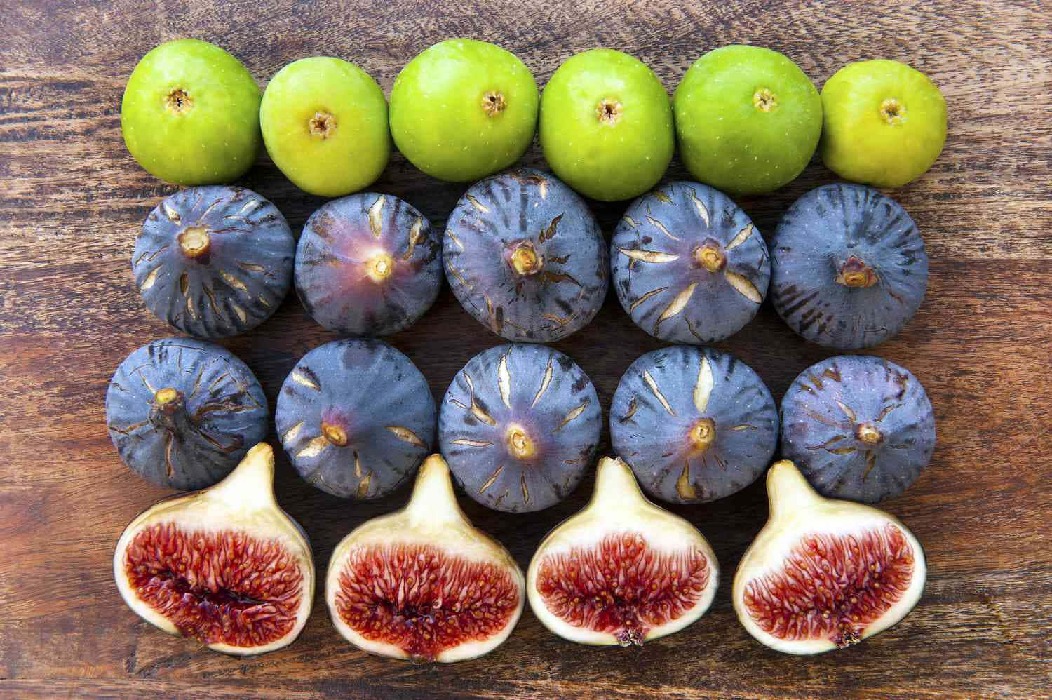 Green Apples Figs Halved Fresh Produce Background