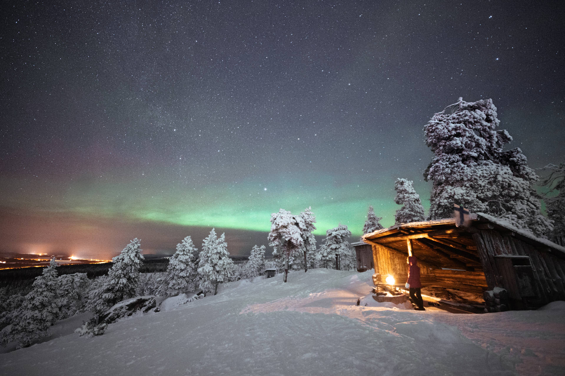 Green Aurora Borealis Finland Winter Background