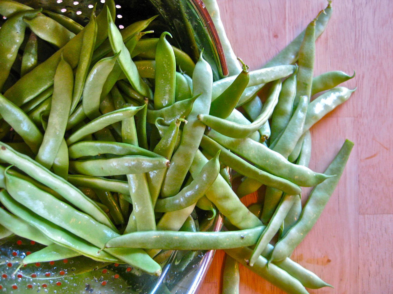 Green Beans Colander Washed Background