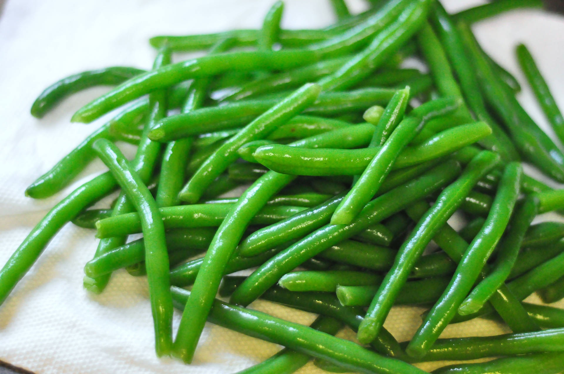 Green Beans White Cloth Background