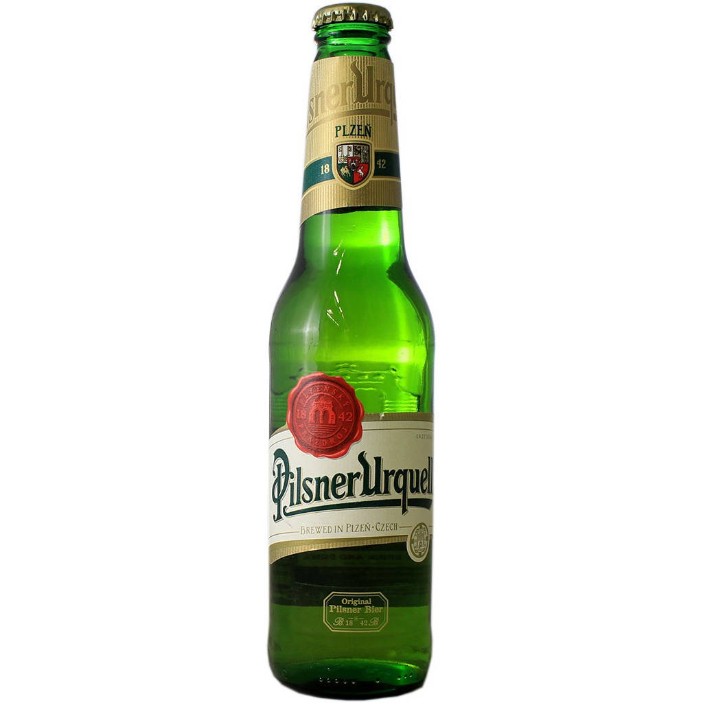 Green Bottle Of Pilsner Urquell Background