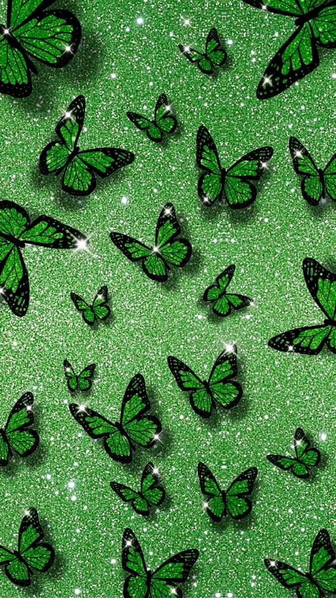 Green Butterfly Iphone White Sparkles Background