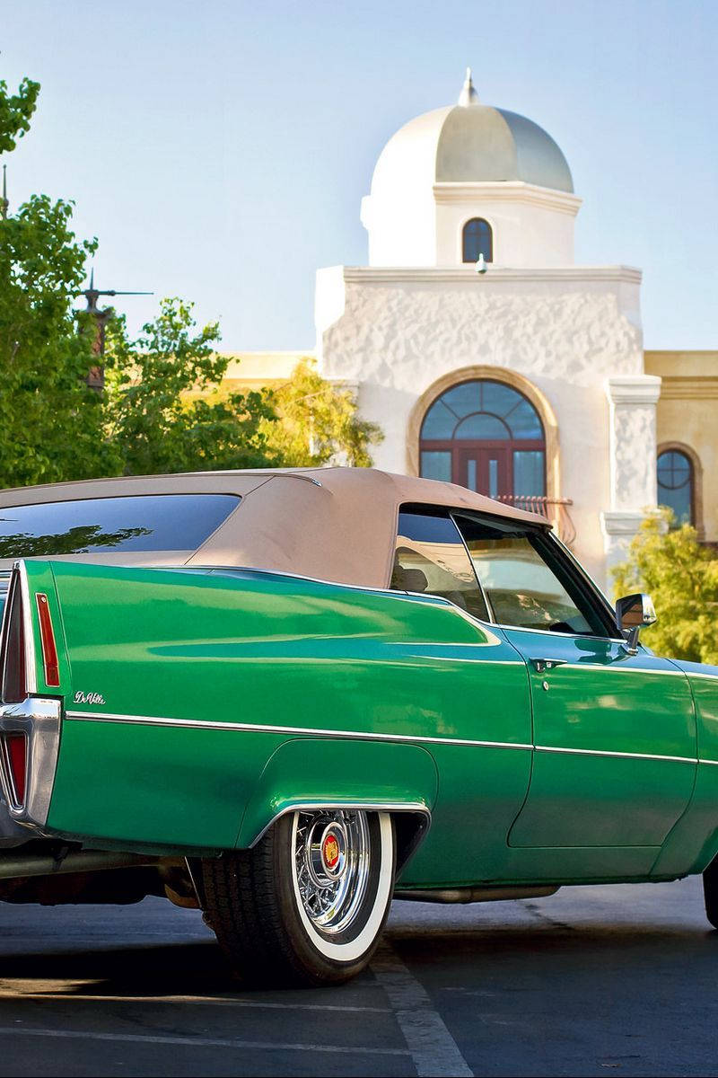 Green Cadillac At Church From Iphone Background