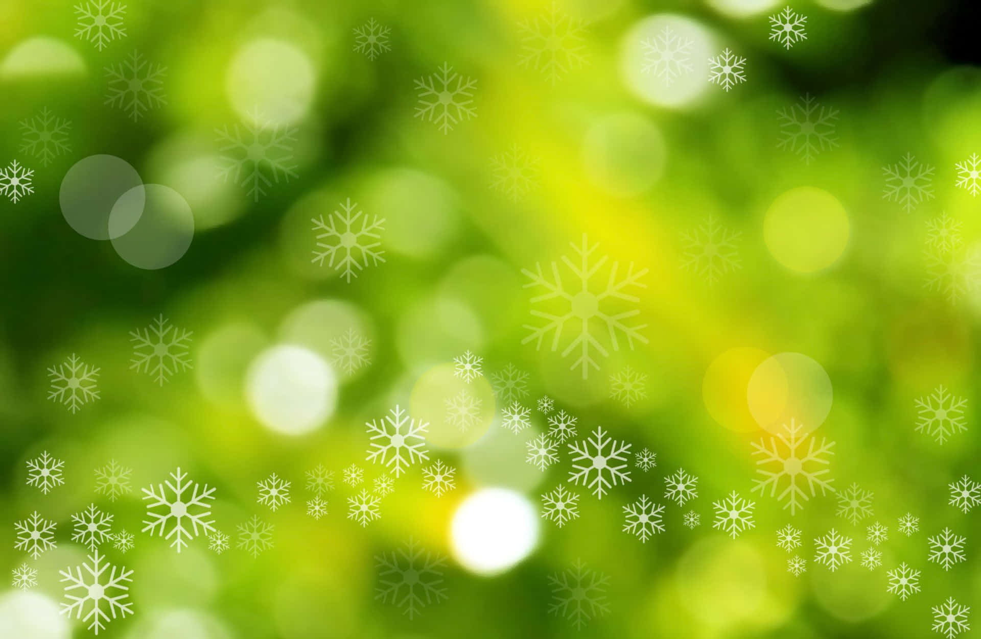 Green Christmas Snow Flakes And Bokeh Background