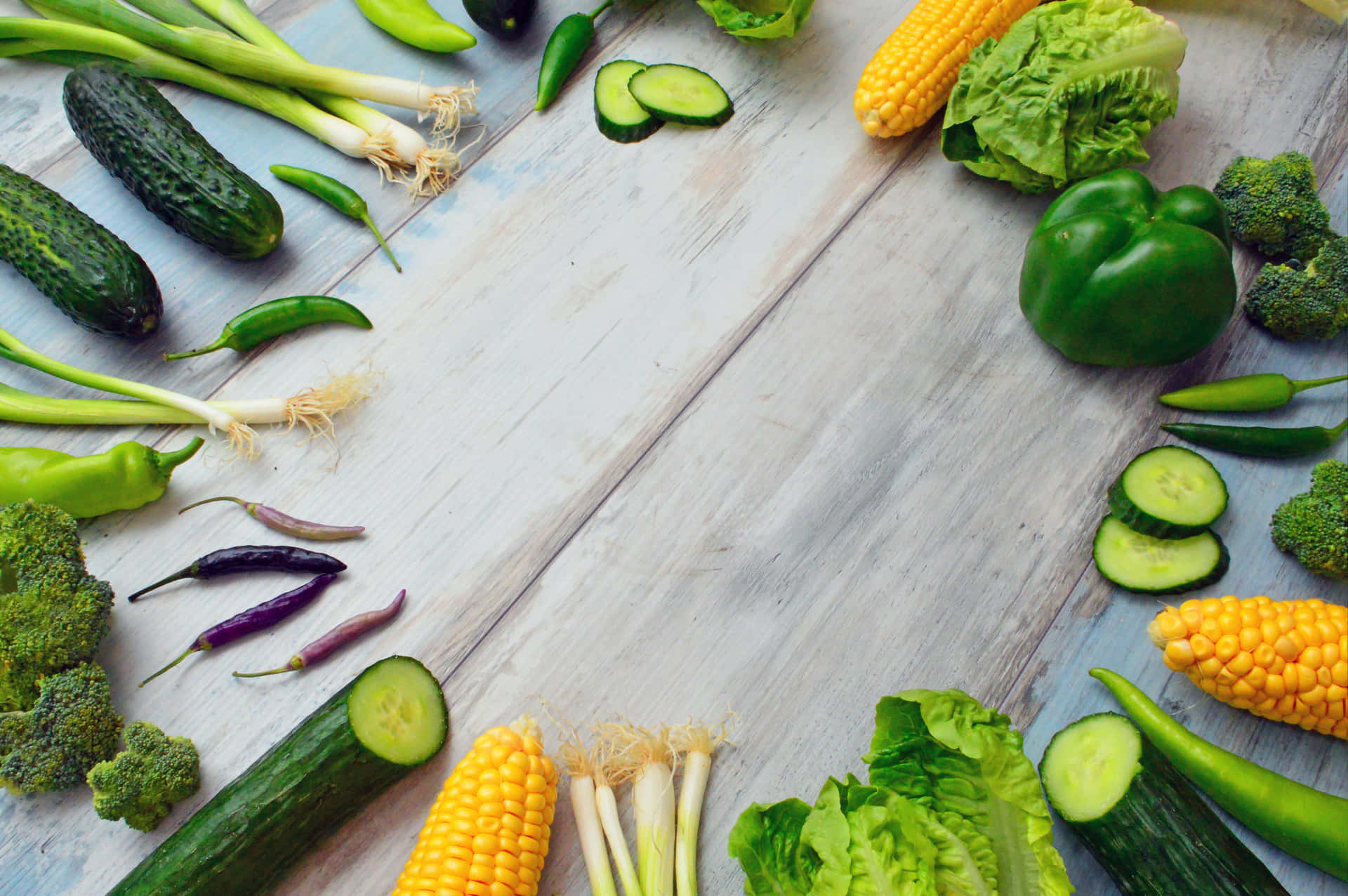 Green Circular Display Vegetables Background