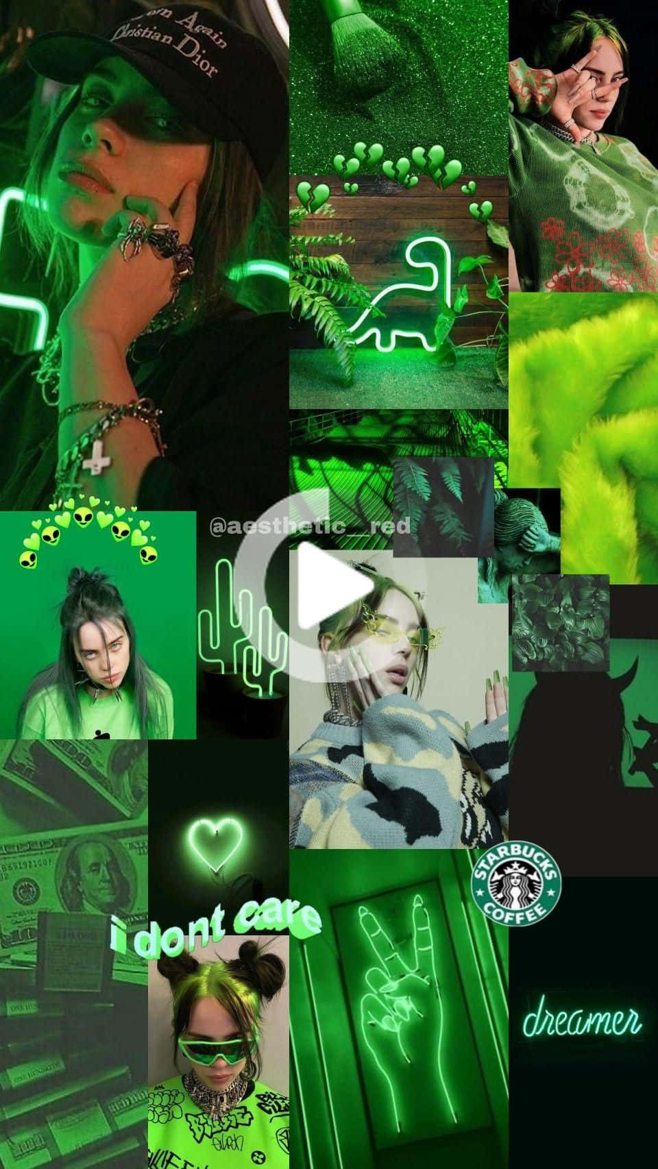 Green Collage Billie Eilish Play Button