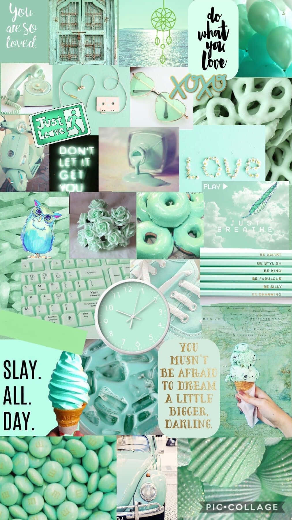 Green Collage Ice Cream Clock Background