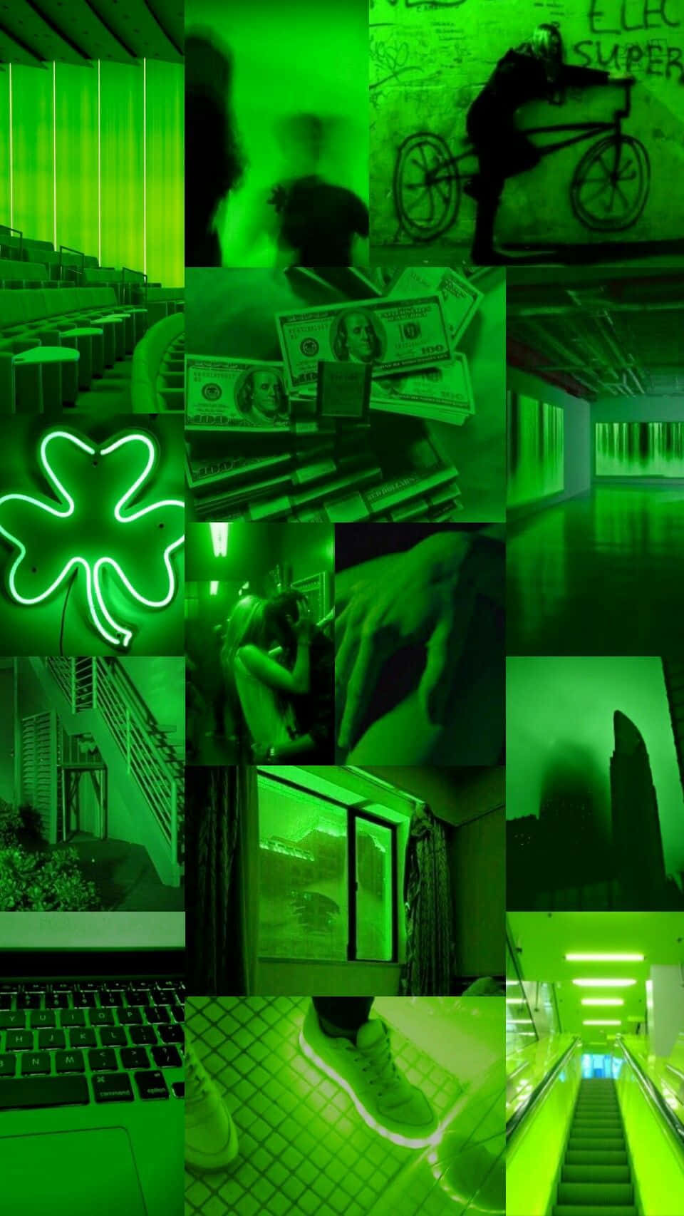 Green Collage Neon Light Clover Money