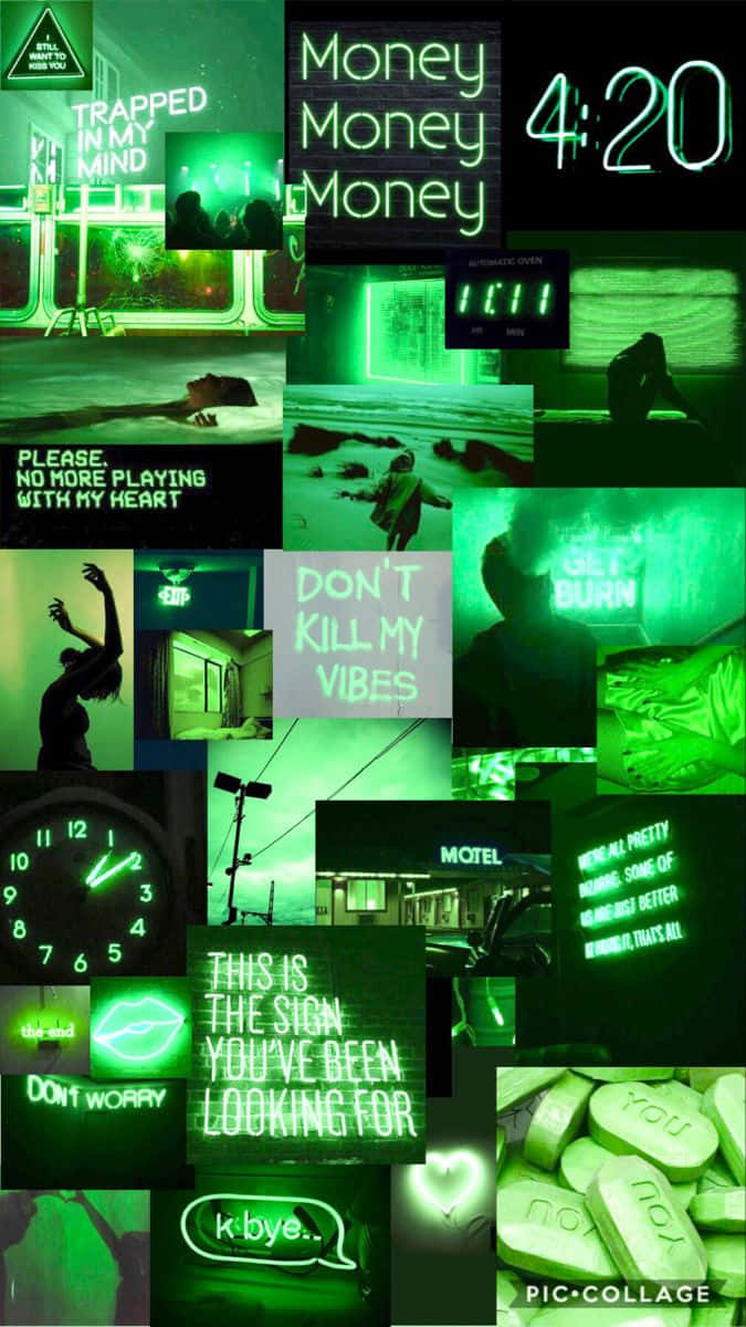 Green Collage Neon Lights 420 Money
