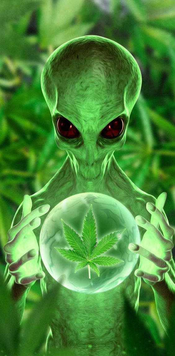 Green Cool Alien In 3d Background