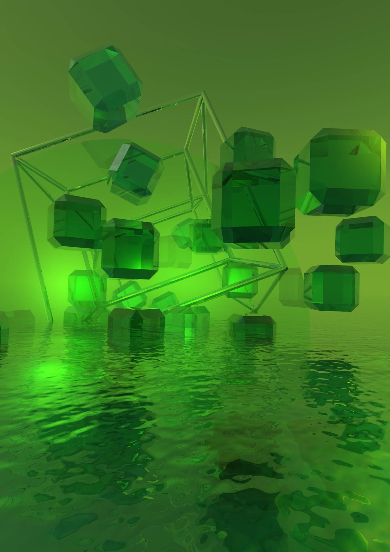 Green Crystal 3d Cubes Background