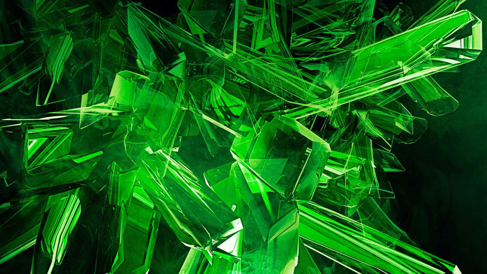 Green Crystals In A Dark Background Background