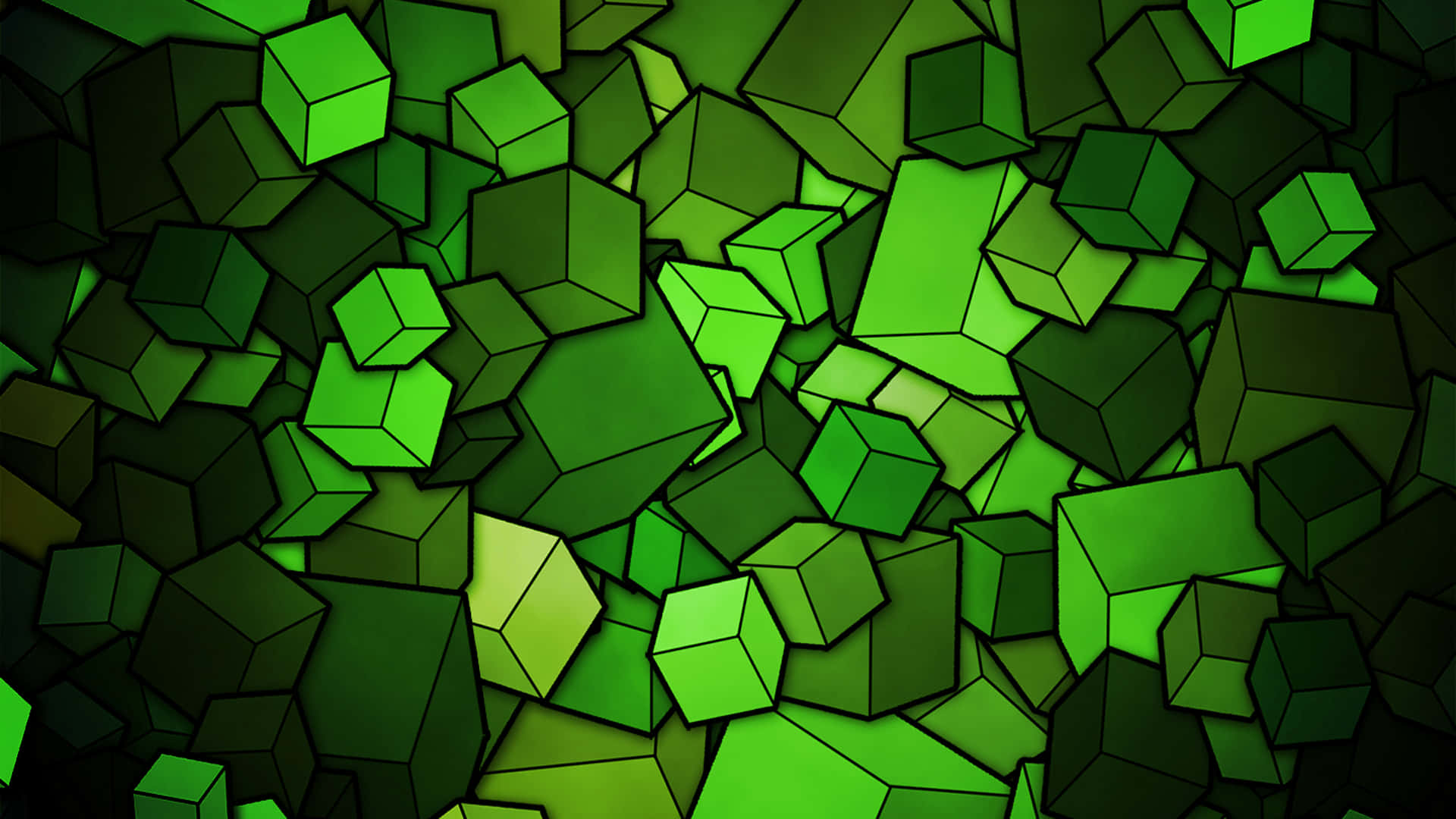 Green Cubes In A Dark Background Background