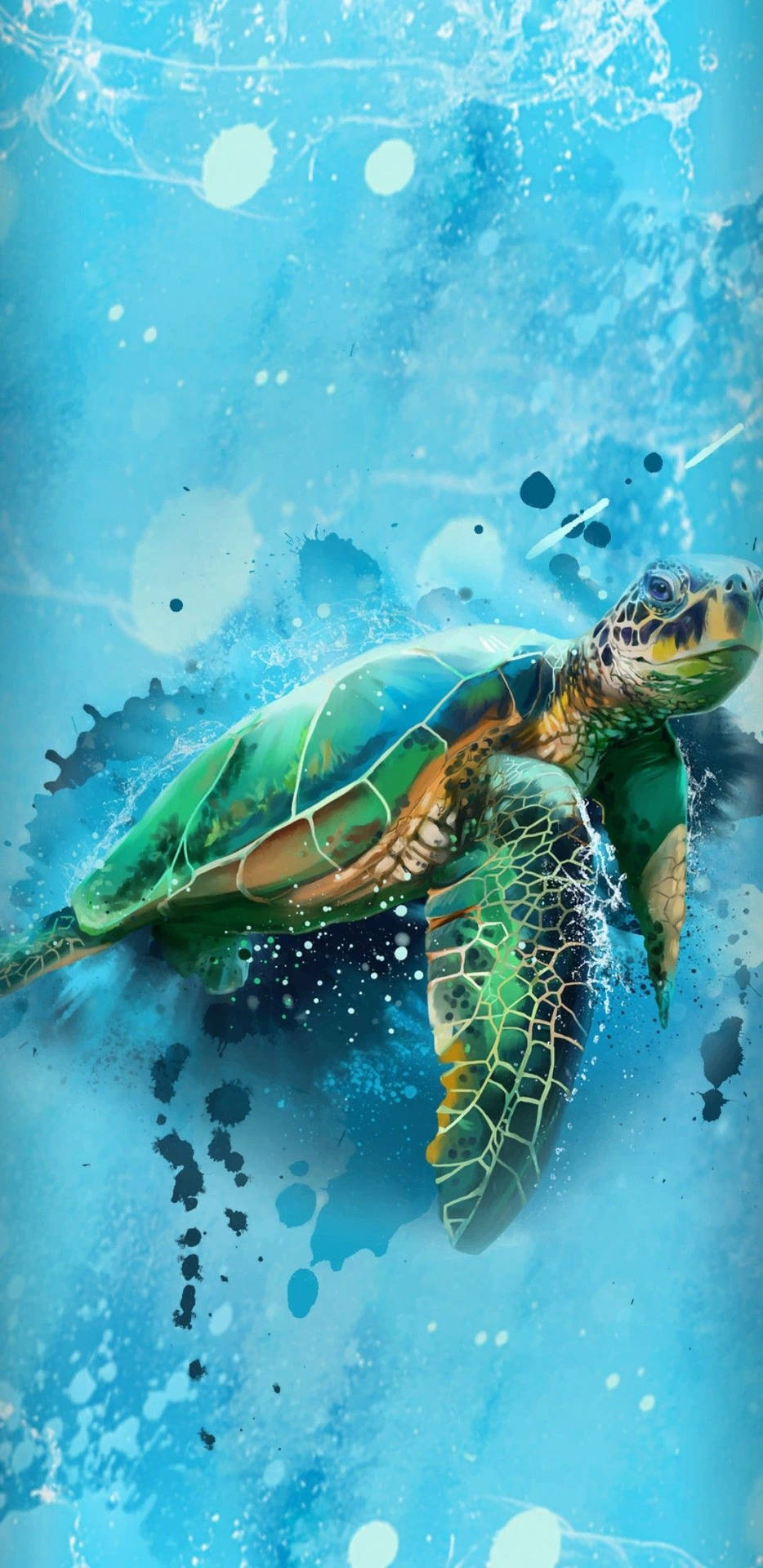 Green Cute Turtle Paint Splash Background