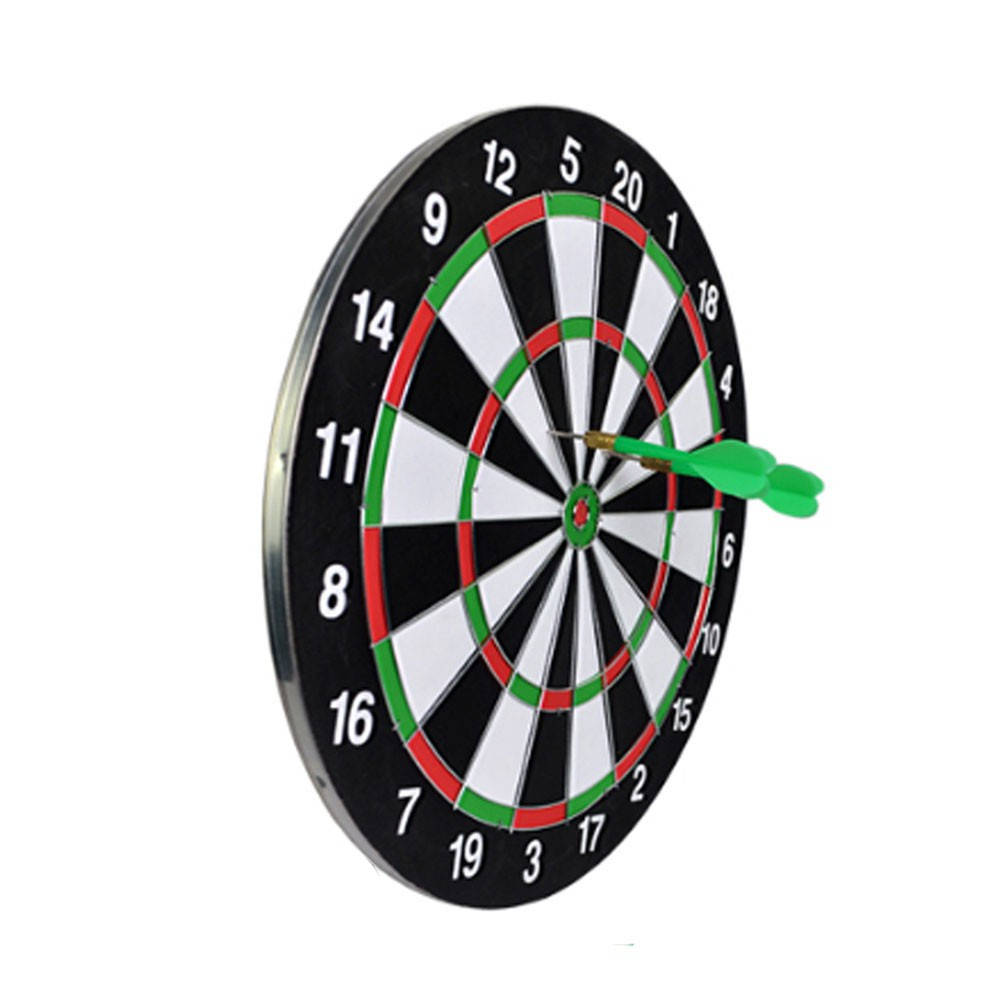 Green Darts On Dartboard Side View