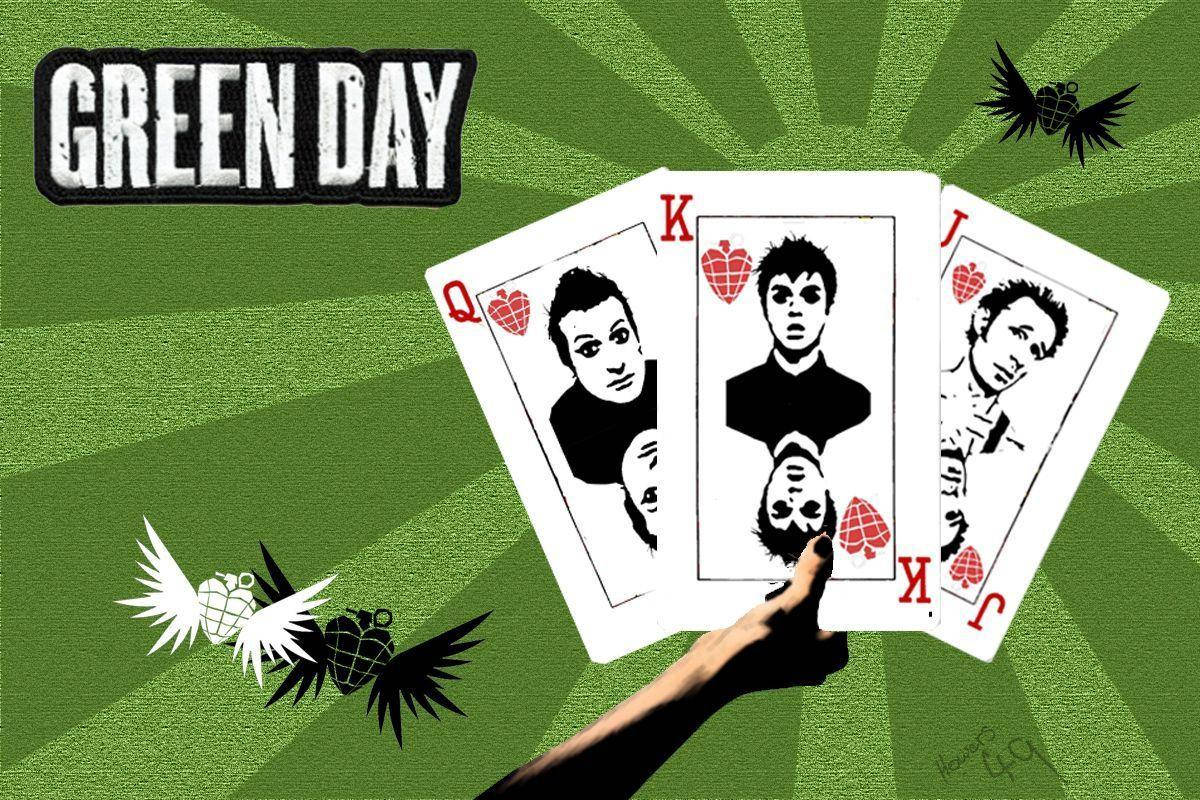 Green Day Members As Playing Cards Background
