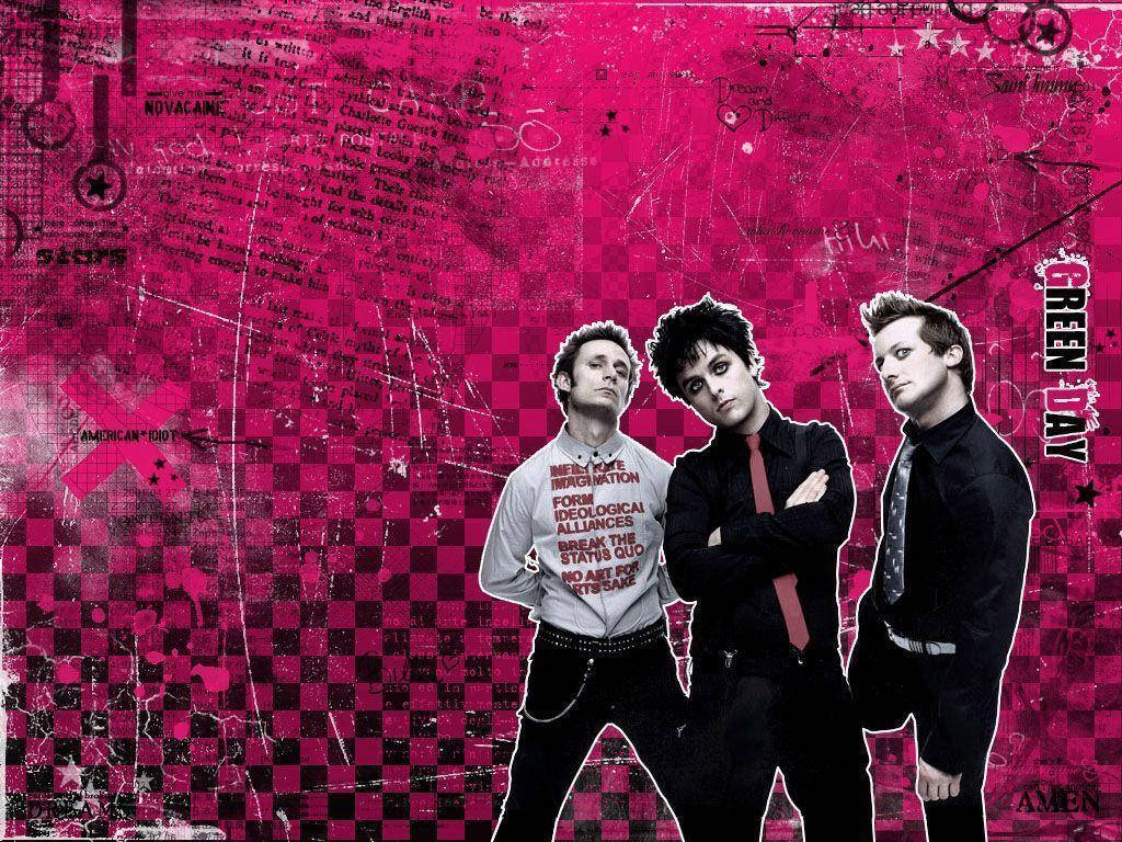 Green Day Pink Checkerboard Background