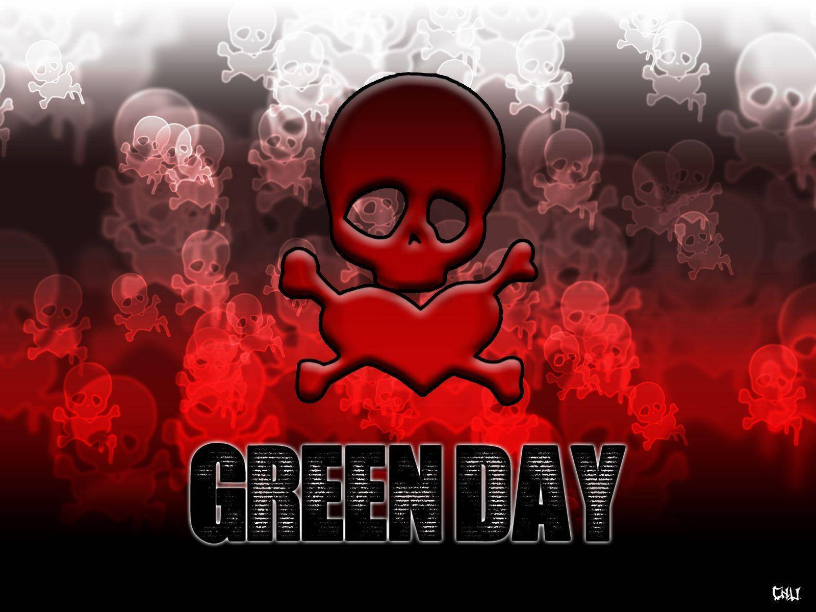 Green Day Skull With Crossbones Heart Background