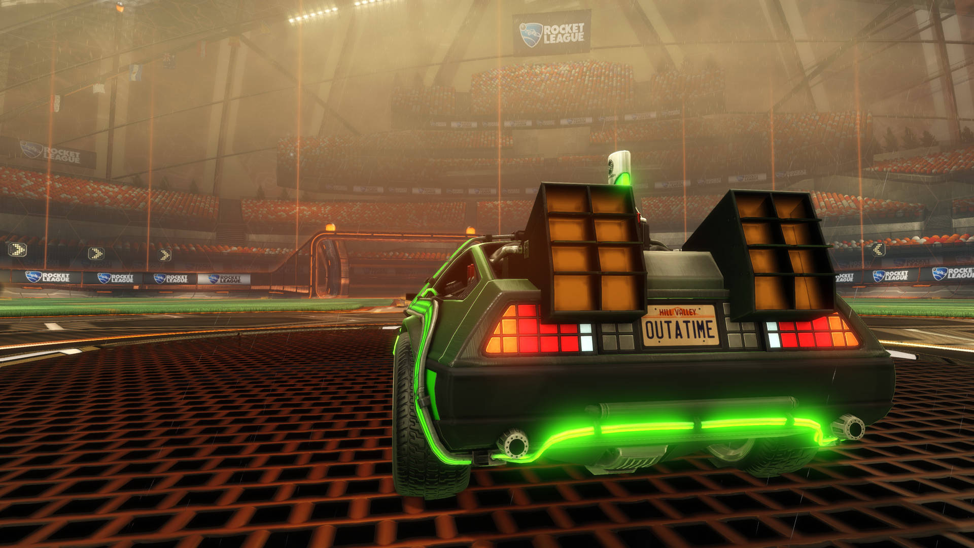 Green Delorean Rocket League Car In 2k Background