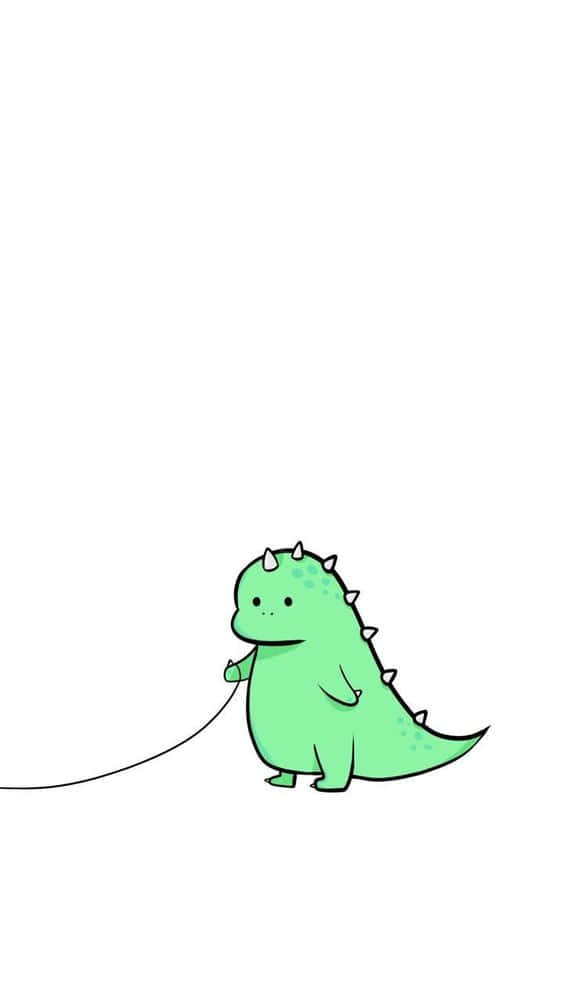 Green Dinosaur With A Corresponding String Background