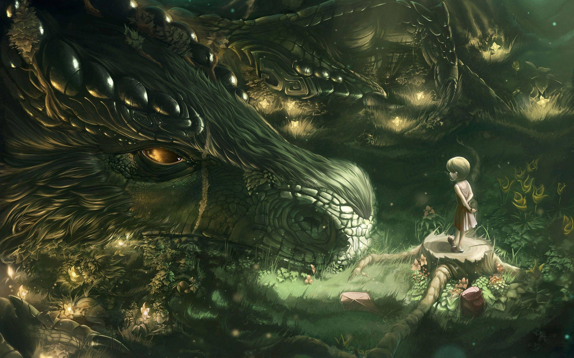 Green Dragon And Child Background