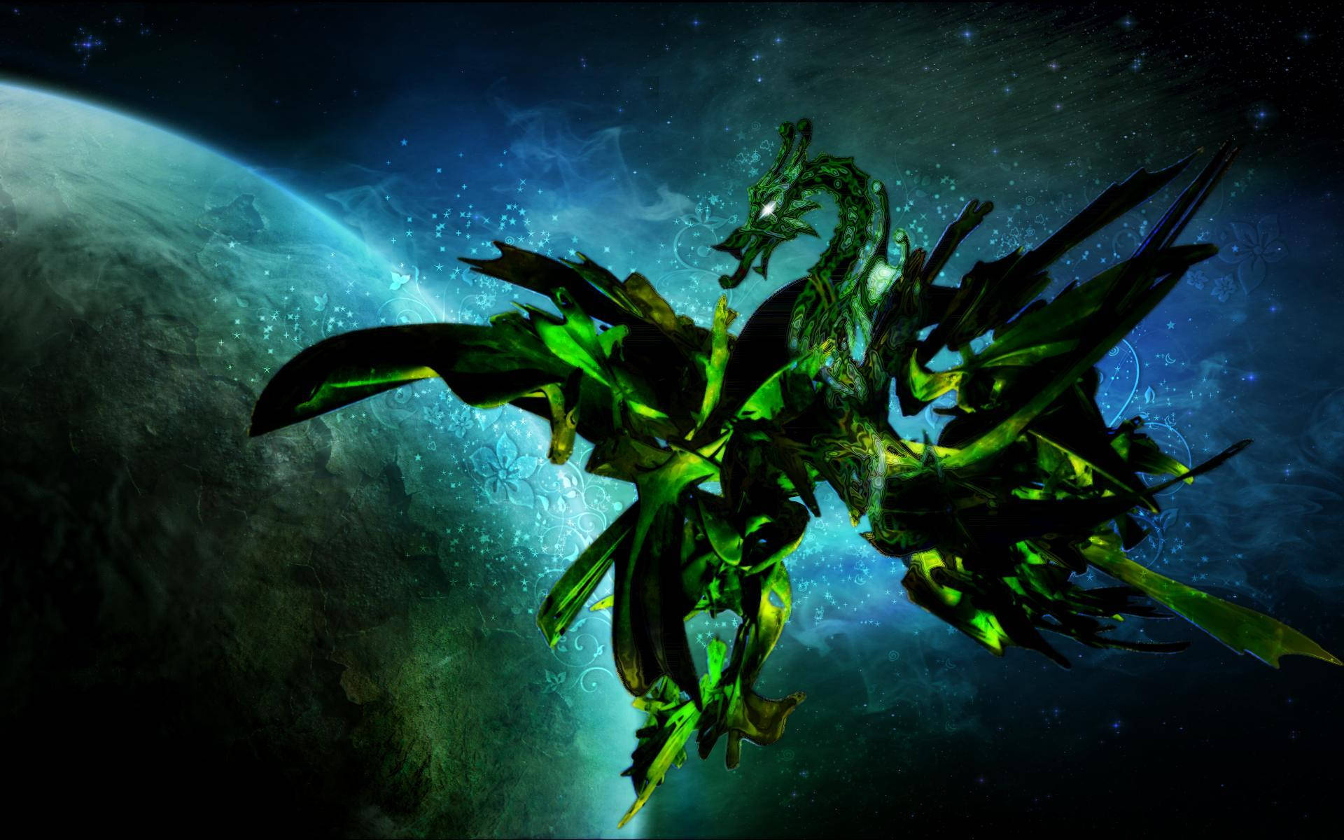 Green Dragon In Space Background